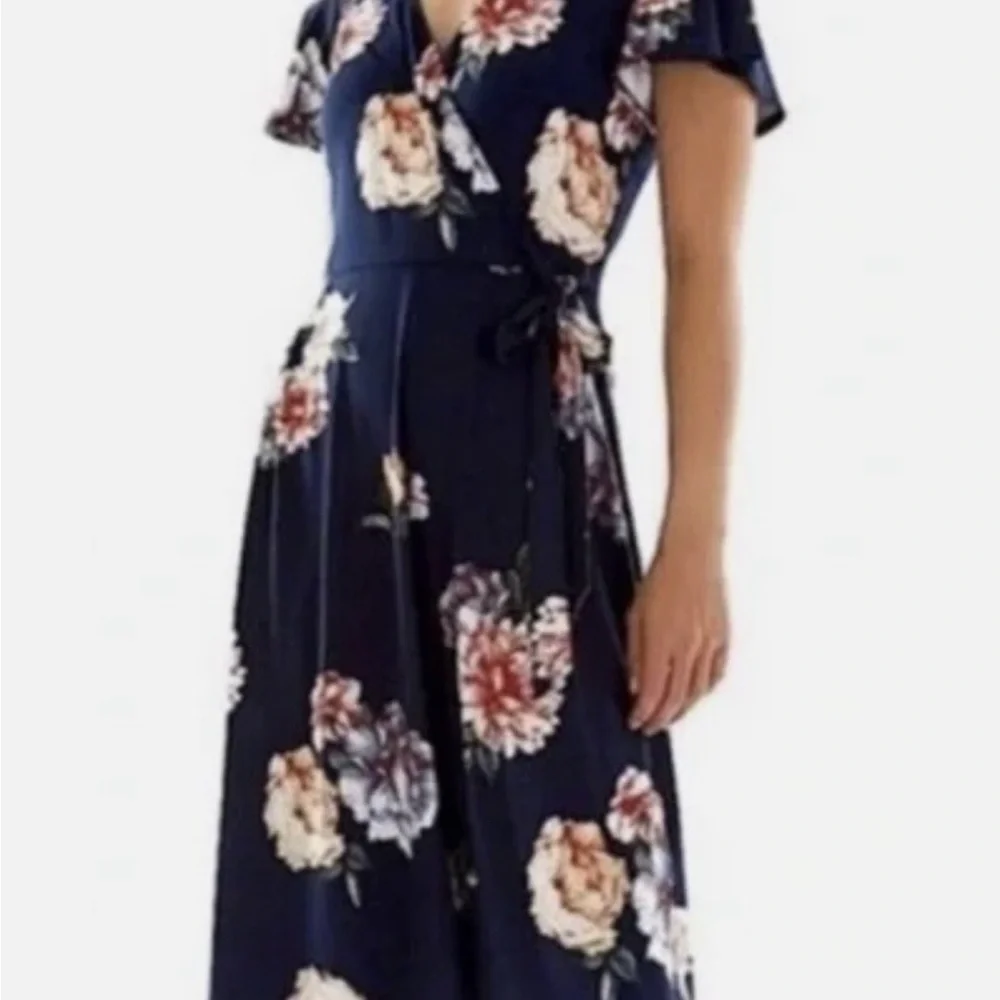 Navy Floral High Low Dress - Picture 1 of 8
